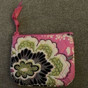 Vera Bradley small pink and green floral zippered pouch.